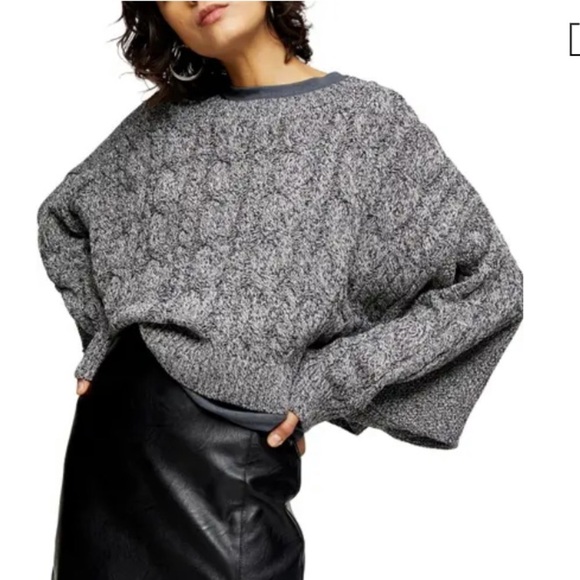 Topshop Sweaters - Top shop crop batwing sleeve cable sweater in navy blue